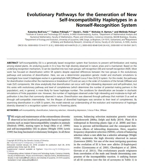 incompatibility reaction,evolution of SI, Self-incompatibility