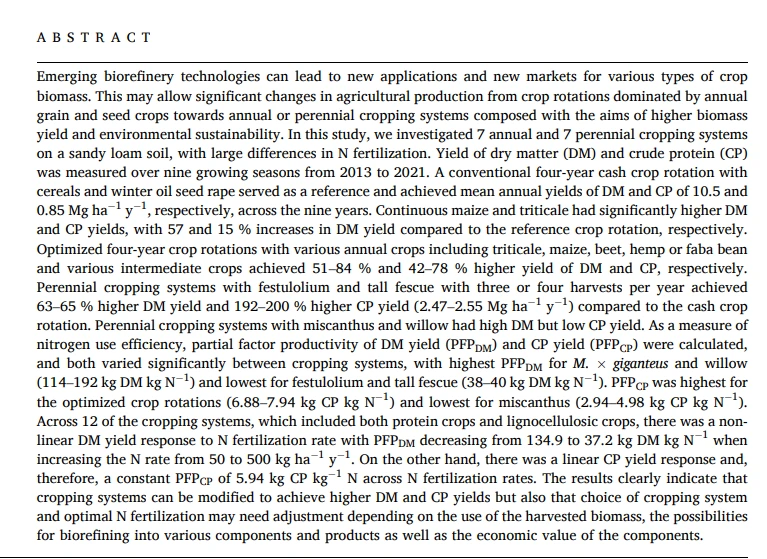 Biomass Yield,Cropping systems,Emerging biorefinery technologies